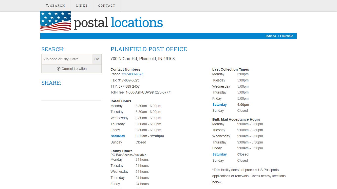 Post Office in Plainfield, IN - Hours and Location - Postal Locations