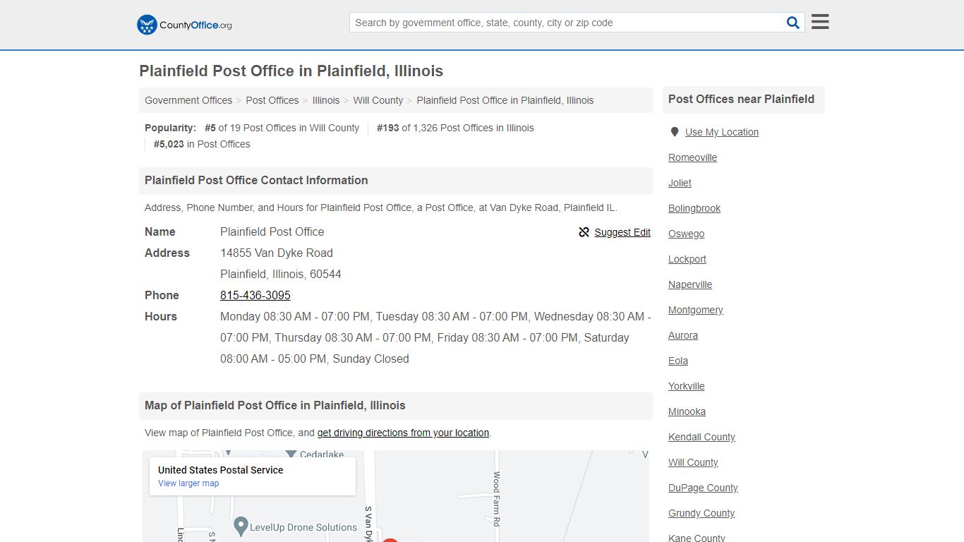 Plainfield Post Office - Plainfield, IL (Address, Phone, and Hours)