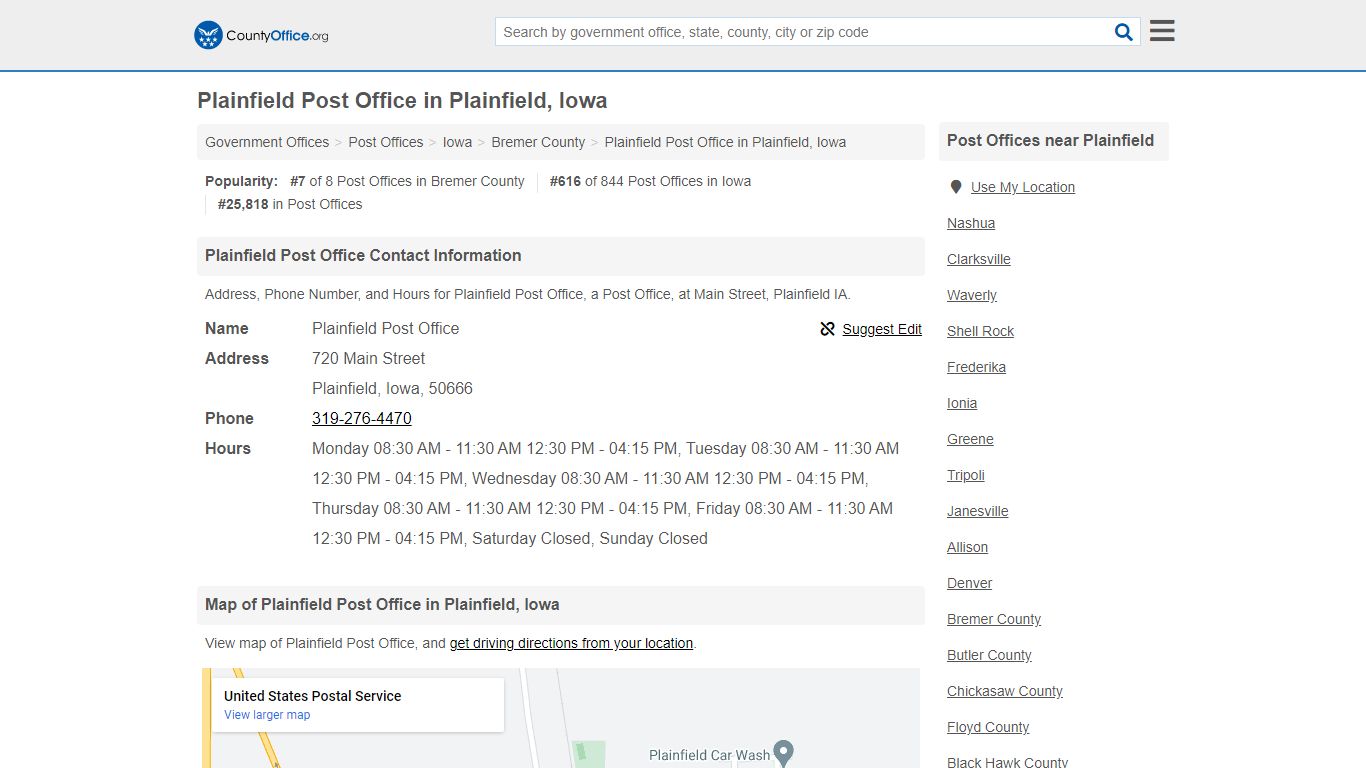 Plainfield Post Office - Plainfield, IA (Address, Phone, and Hours)